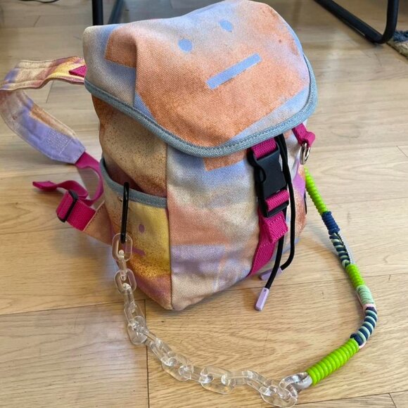 Acne Studios Face Motif Canvas Backpack - Picture 1 of 8
